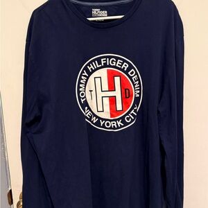 Tommy Hilfiger Navy Long Sleeve Tee with Red & White Logo